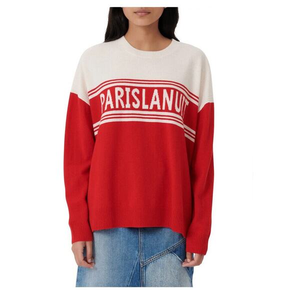 Maje Mariany Wool Crewneck Color Blocked Sweater Red Size 2 (US 6)